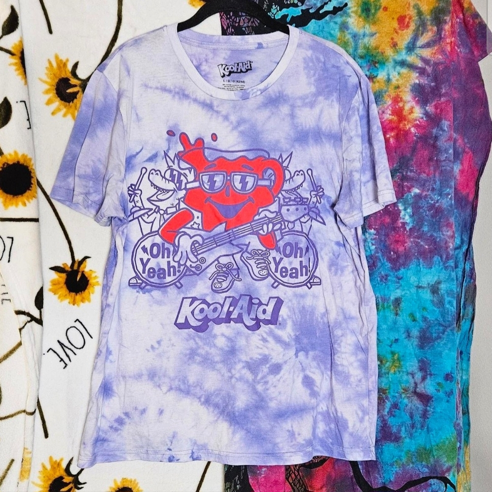 Kool Aid Man On Yeah Band T-Shirt Purple Tie Dye Size Large